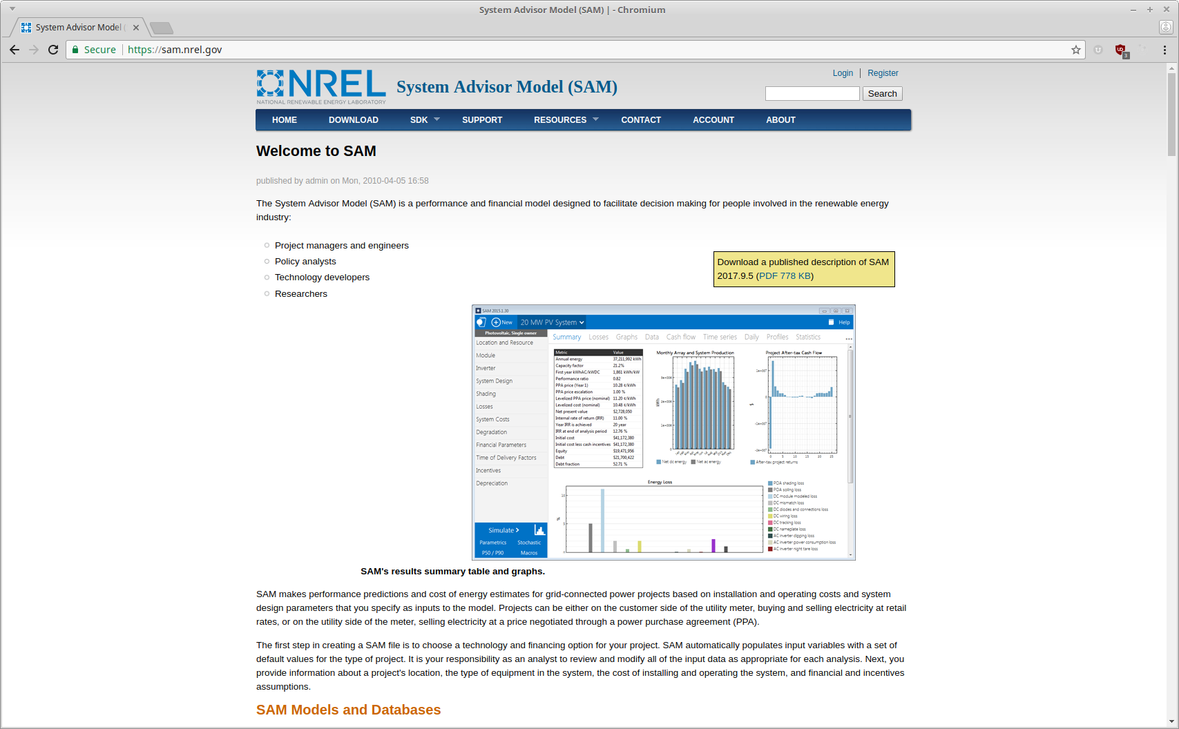 NREL Sam Web Page
